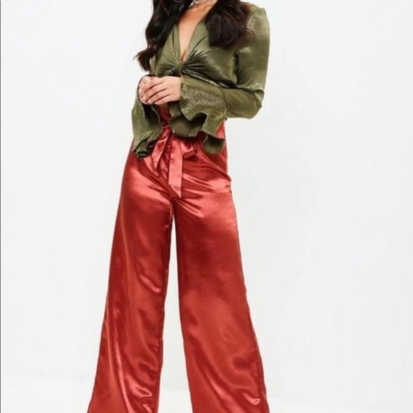 Red satin wide leg pants - Picture 2 of 4